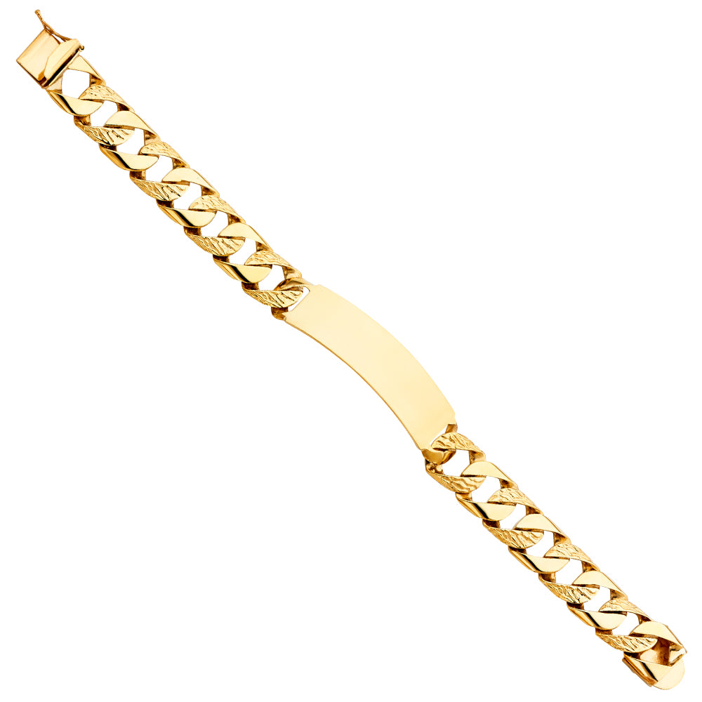 14K Yellow Gold Men’s Polish / Nugget Finished Curb Link ID Plate Bracelet-13mm Wide