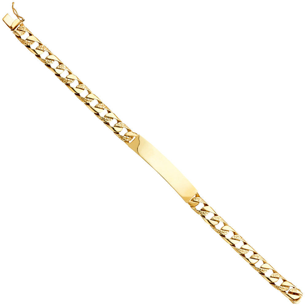 14K Yellow Gold Men’s Polish / Nugget Finished Curb Link ID Plate Bracelet-7.5mm Wide