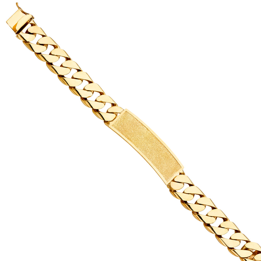 14K Yellow Gold Men’s Curb Link Sandblast Finished ID Plate Bracelet-14mm Wide