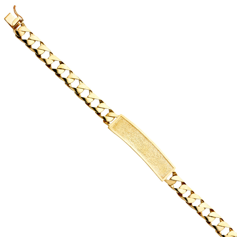 14K Yellow Gold Men’s Curb Link Sandblast Finished ID Plate Bracelet-8mm Wide