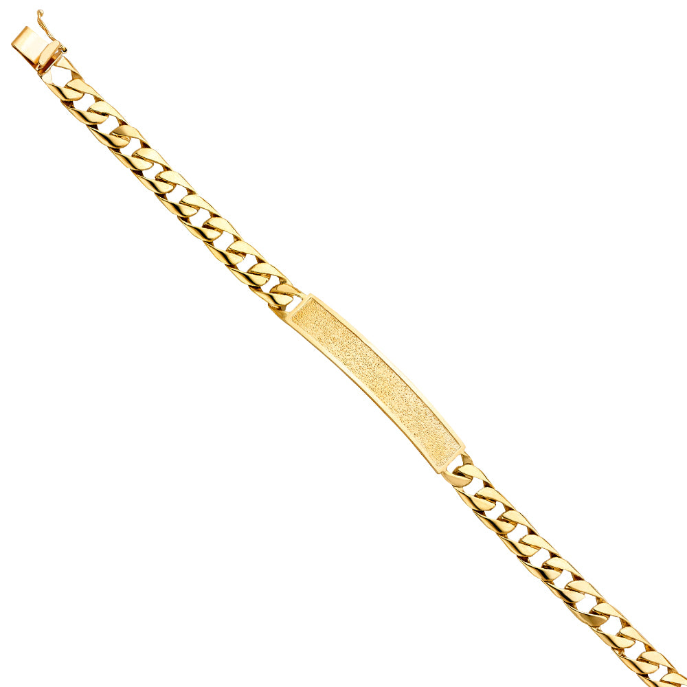 14K Yellow Gold Men’s Curb Link Sandblast Finished ID Plate Bracelet-7.5mm Wide