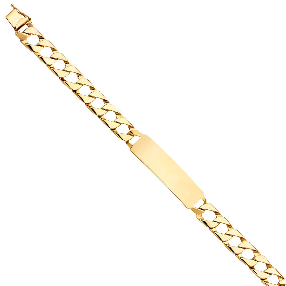 14K Yellow Gold Men’s Curb Link ID Plate Bracelet-11mm Wide