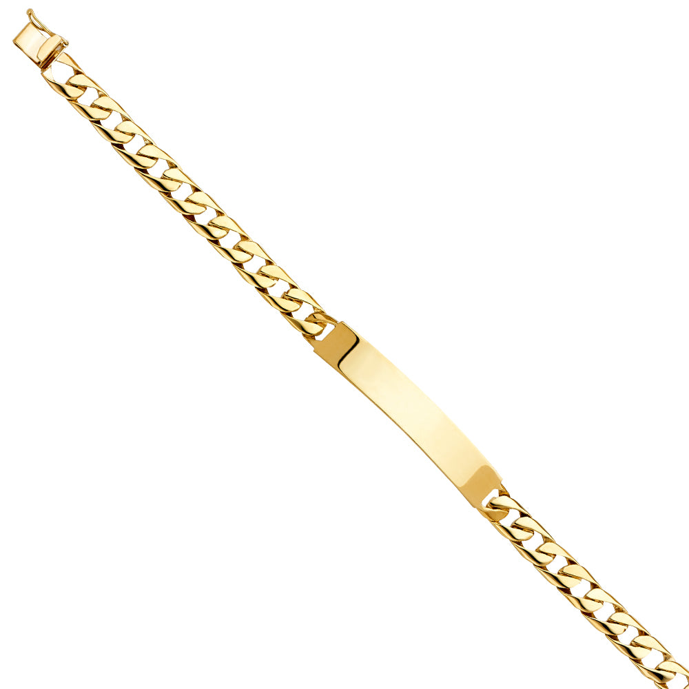 14K Yellow Gold Men’s Curb Link ID Plate Bracelet-7.5mm Wide