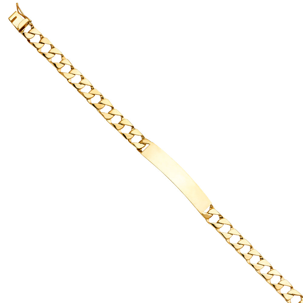 14K Yellow Gold Men’s Curb Link ID Plate Bracelet-7.5mm Wide