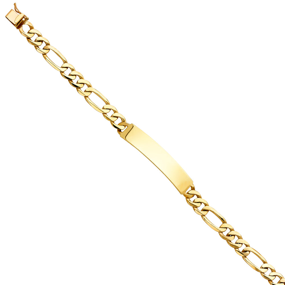 14K Yellow Gold Men’s Figaro Link ID Plate Bracelet-8.5mm Wide