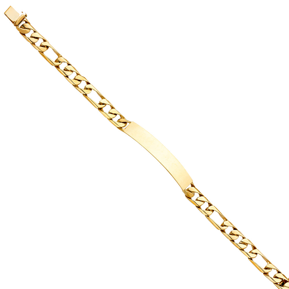 14K Yellow Gold Men’s Figaro Link ID Plate Bracelet-7.5mm Wide