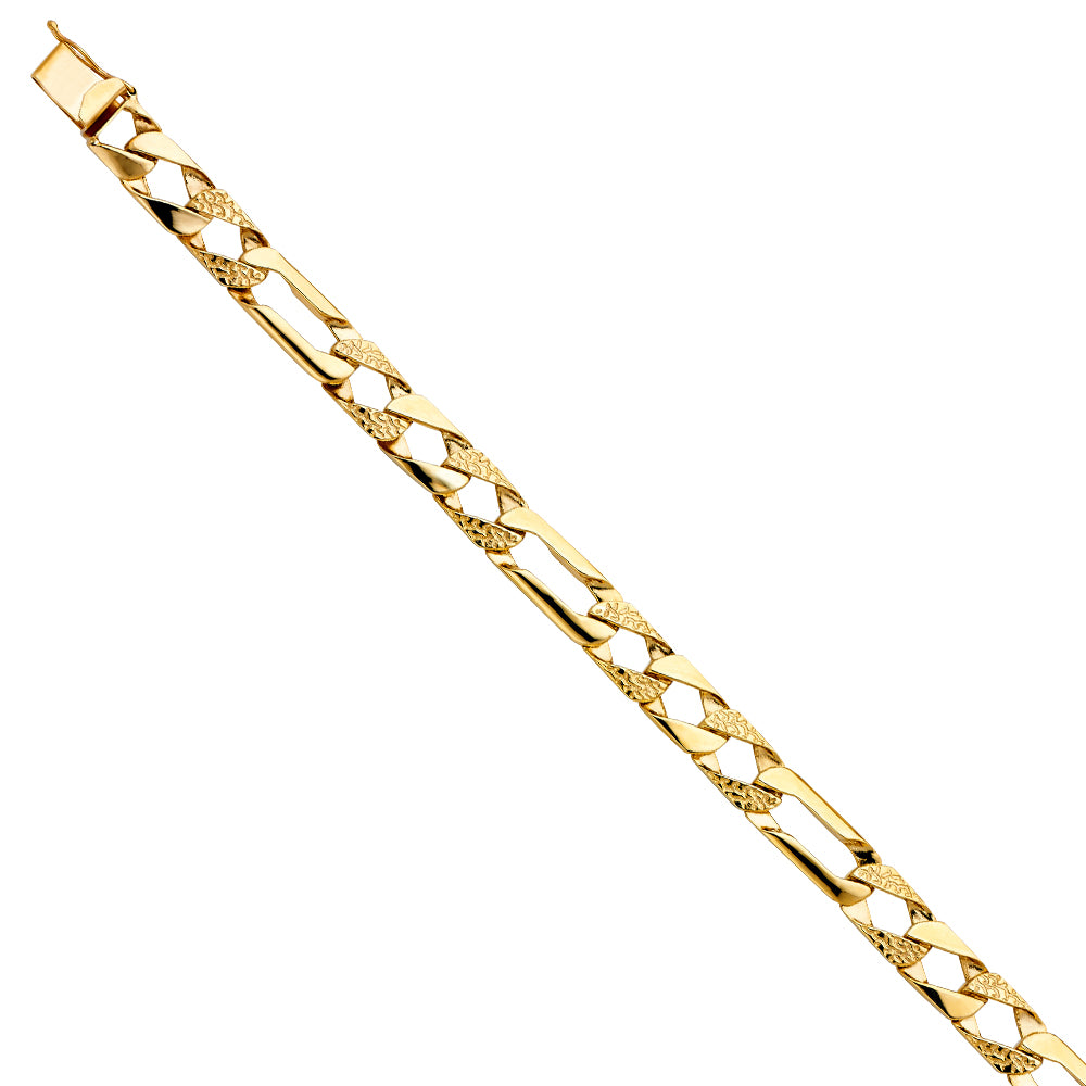 14K Yellow Gold Men’s Figaro Link Bracelet-10mm Wide