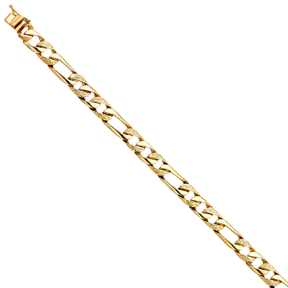 14K Yellow Gold Men’s Figaro Link Bracelet-8mm Wide