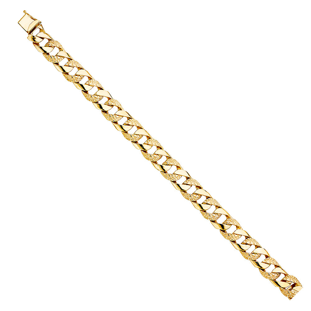 Men's 14K Solid Yellow Gold Nugget / Polish Finish Curb Link 11.0mm Wide 8.5" Long