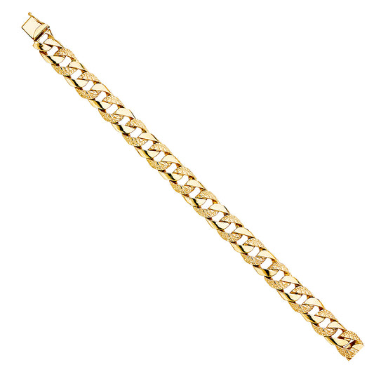Men's 14K Solid Yellow Gold Nugget / Polish Finish Curb Link 11.0mm Wide 8.5" Long