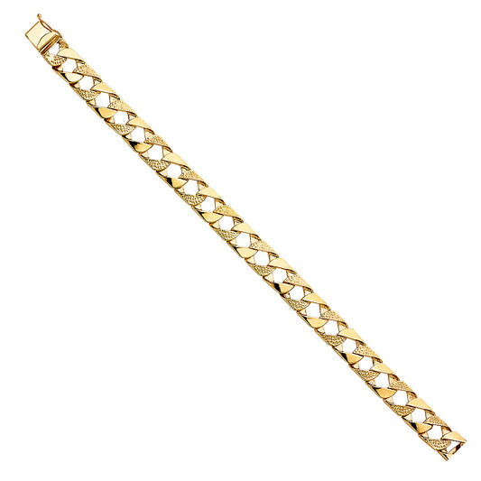 Men's 14K Solid Yellow Gold Nugget / Polish Finish Curb Link 10.0mm Wide 8.5" Long
