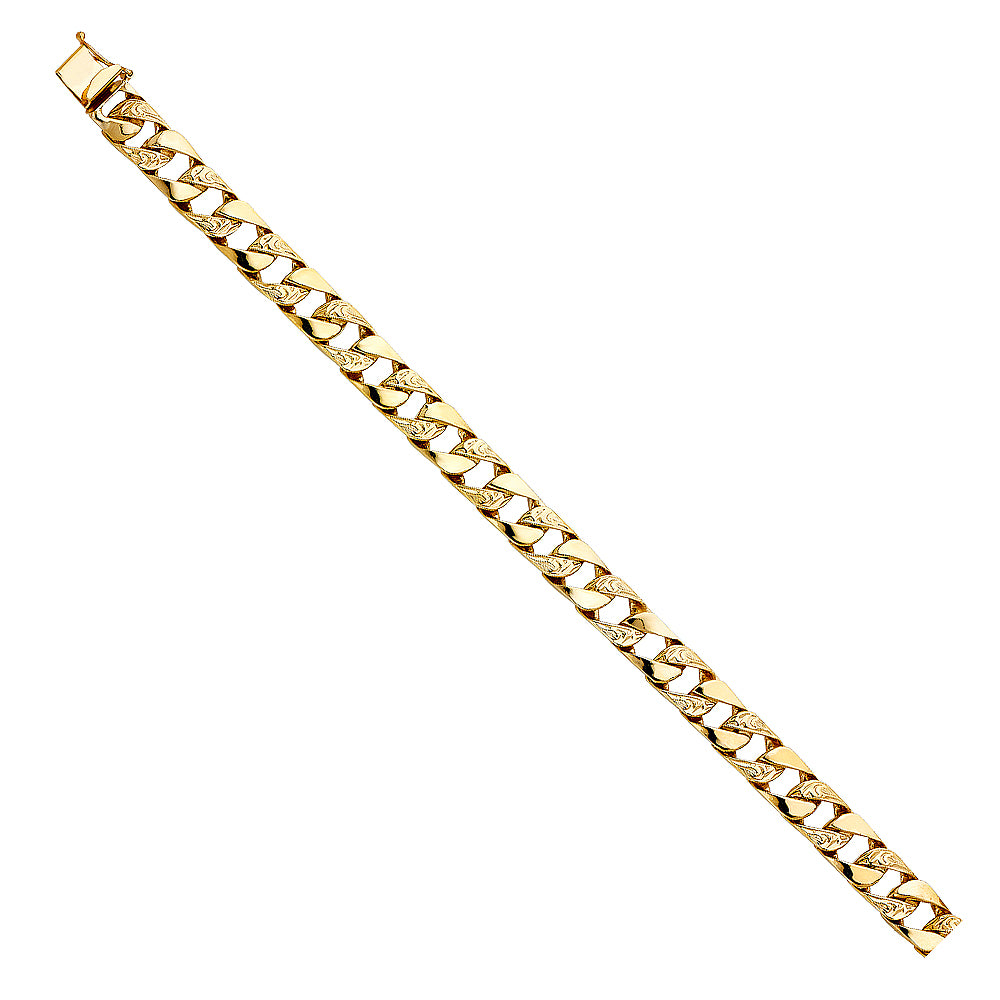 Men's 14K Solid Yellow Gold Nugget / Polish Finish Curb Link 9.0mm Wide 8.5" Long