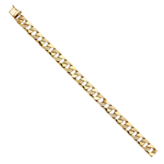 Men's 14K Solid Yellow Gold Nugget / Polish Finish Curb Link 9.0mm Wide 8.5" Long