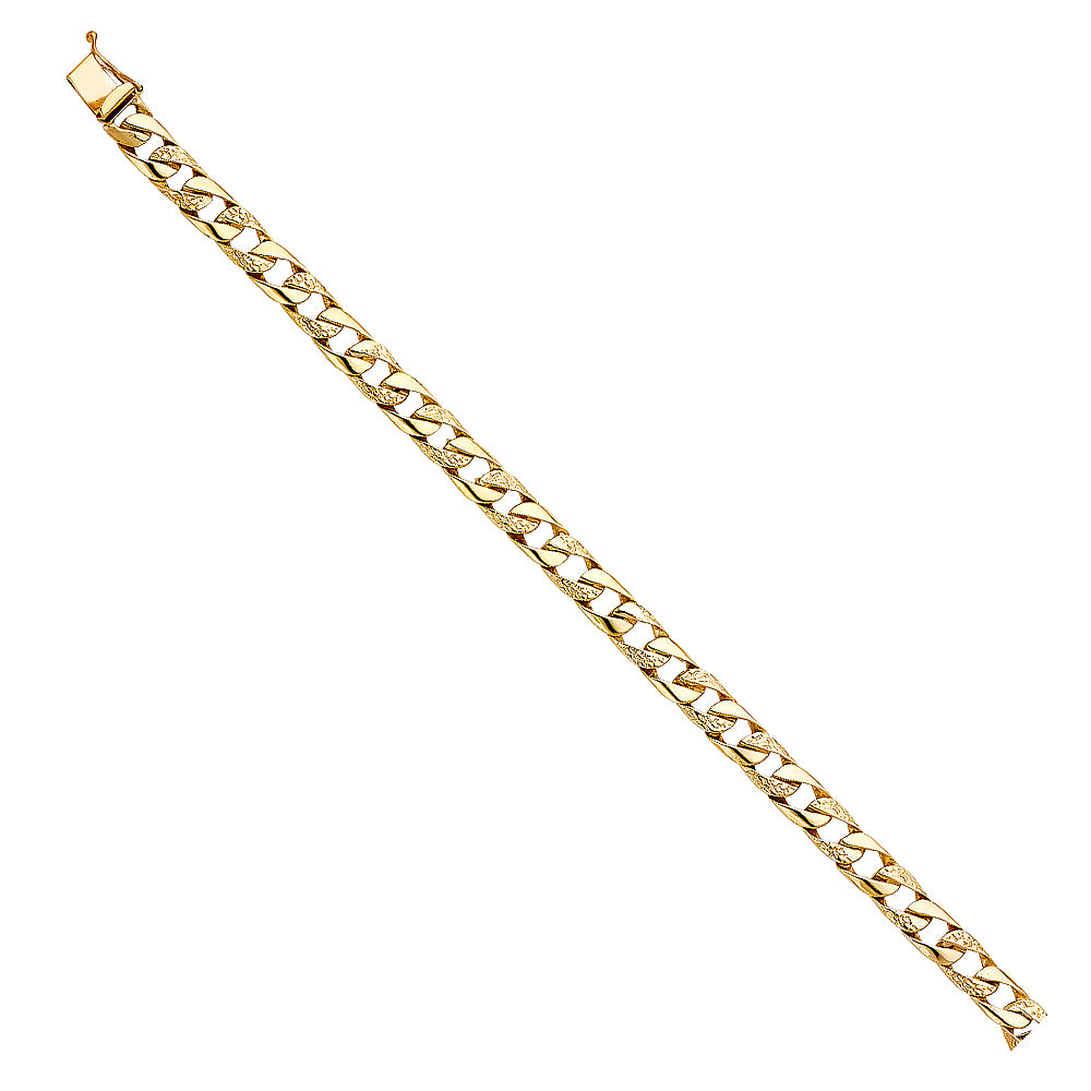Men's 14K Solid Yellow Gold Nugget / Polish Finish Curb Link 7.5mm Wide 8" Long