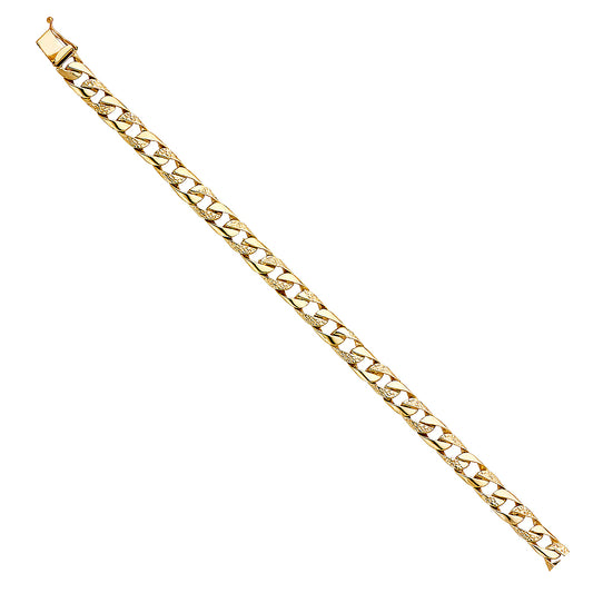 Men's 14K Solid Yellow Gold Nugget / Polish Finish Curb Link 7.5mm Wide 8" Long