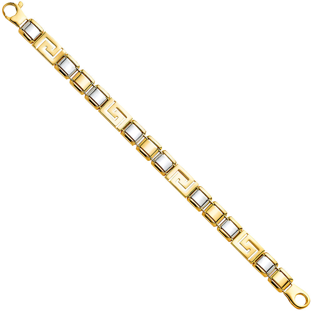 14K Two-Tone Gold Men's Greek Key Fancy Bracelet 10mm Wide