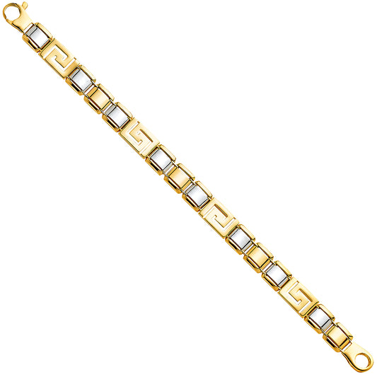 14K Two-Tone Gold Men's Greek Key Fancy Bracelet 10mm Wide