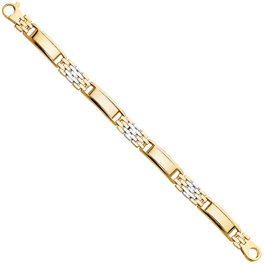 14K Two-Tone Gold Men’s Bar and Link Bracelet 9.0mm Wide