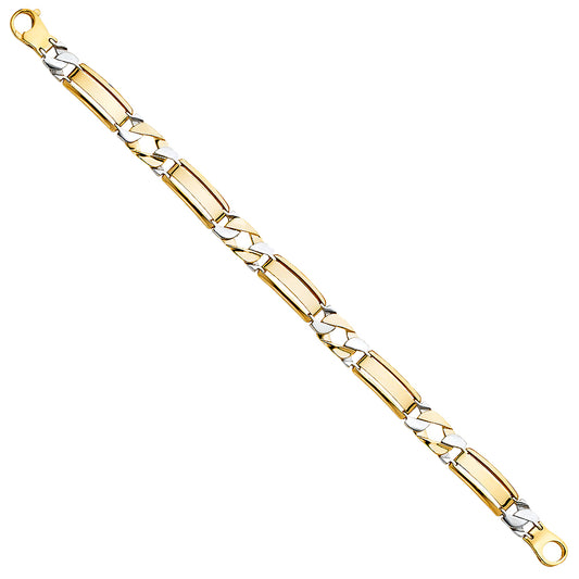14K Two-Tone Gold Men’s Curved Bar Link Bracelet 9mm Wide