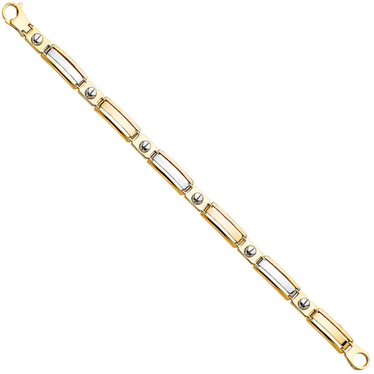 14K Two-Tone Gold Men’s Screw Accent Link Bracelet 8mm Wide