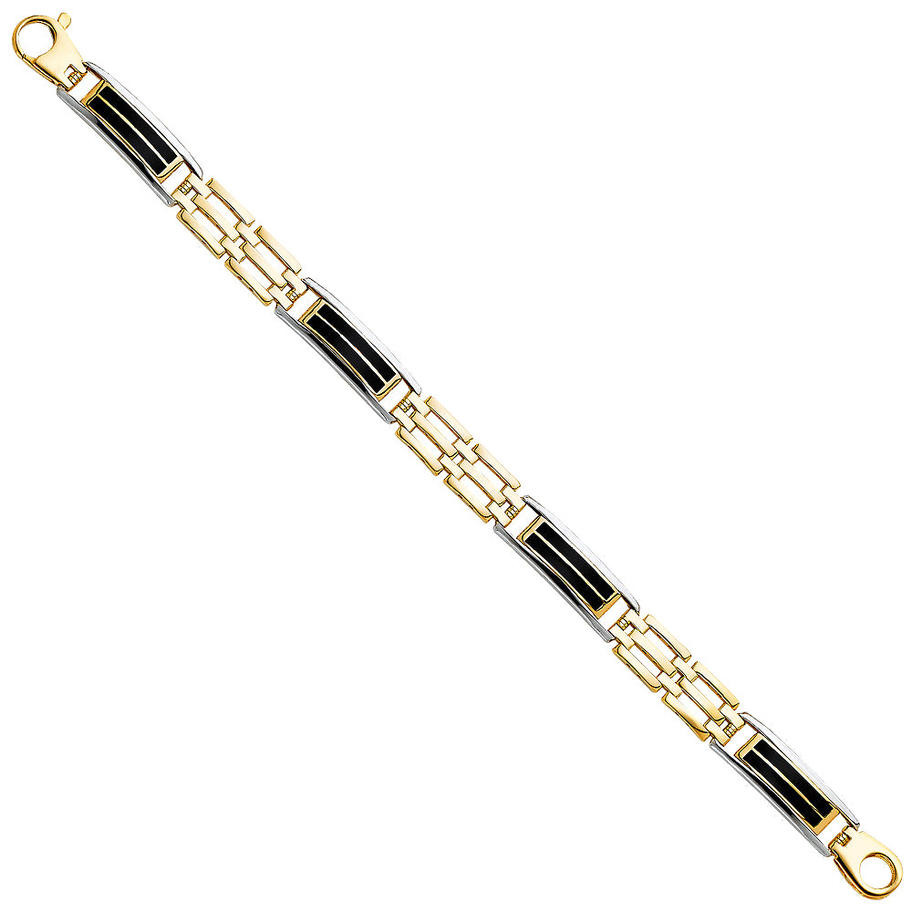 14K Two-Tone Gold Men’s Black Onyx Link Bracelet 9mm Wide