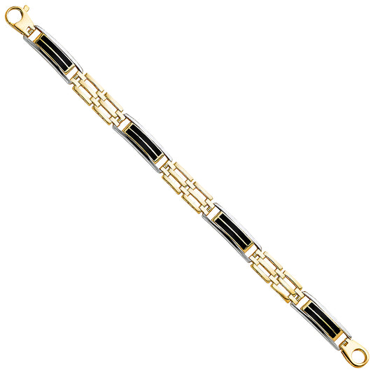 14K Two-Tone Gold Men’s Black Onyx Link Bracelet 9mm Wide