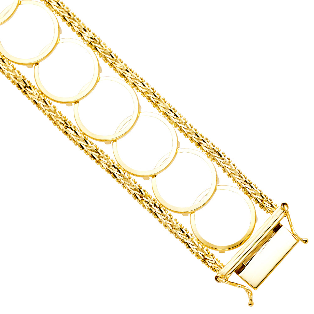14K Yellow Gold 2.5 Pesos 13-Coin Women'sBola Design 7.25" Bracelet