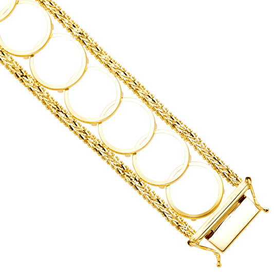 14K Yellow Gold 2.5 Pesos 13-Coin Women'sBola Design 7.25" Bracelet