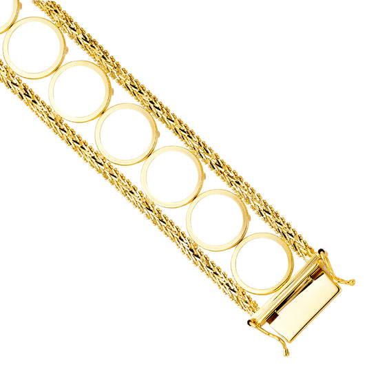 14K Yellow Gold 2.0 Pesos 13-Coin Women'sBola Design 7.25" Bracelet