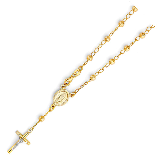 4.0mm 14K Yellow Gold Mirrorball DC Rosary Bracelet with Virgin Guadalupe Medallion 7.25 in