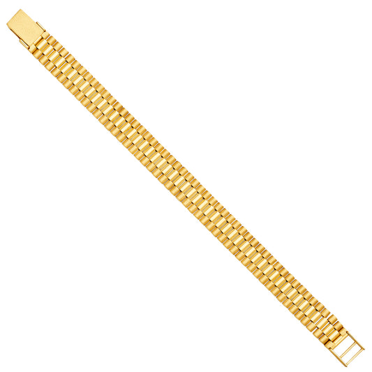 14K Yellow Gold Men's Fancy 12mm Wide Link Bracelet