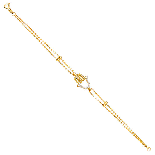 14K Yellow Gold Woman’s Hamsa Hand Bracelet accented with CZ Stones