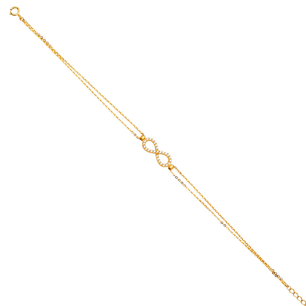 14K Yellow Gold Woman’s Infinity Bracelet accented with CZ Stones
