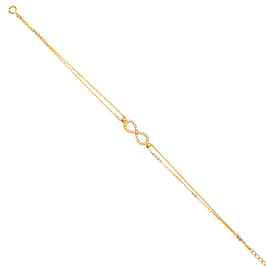 14K Yellow Gold Woman’s Infinity Bracelet accented with CZ Stones