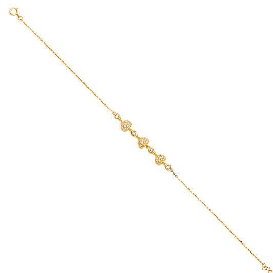 14K Yellow Gold CZ Heart Cluster Bracelet
