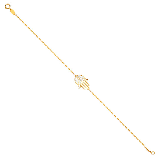 14K Two Tone Gold Woman’s Hamsa Hand Bracelet accented