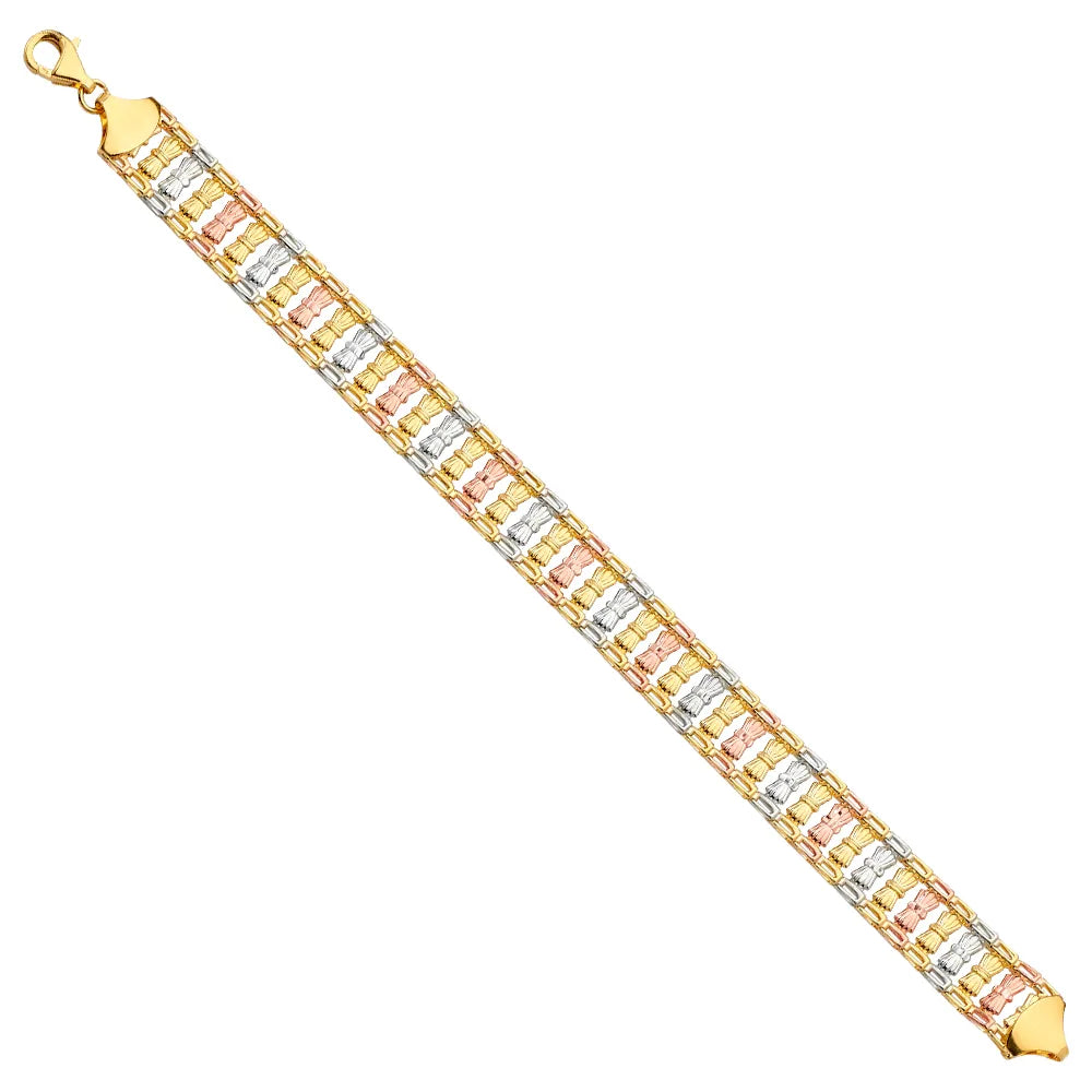 14K Tri-Color Gold Fancy Link Women's Bracelet Size 7.5"
