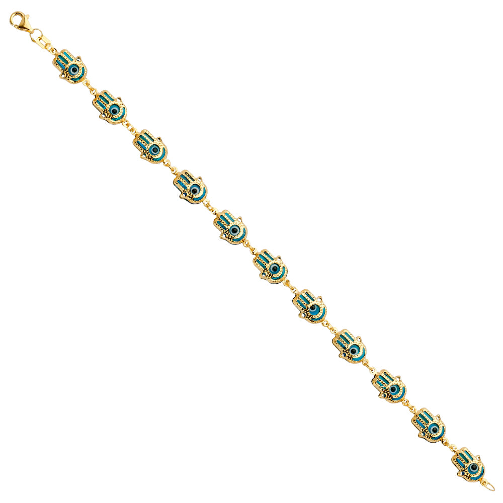 14K Yellow Gold Women’s Hamsa Hand & Evil Eye Bracelet