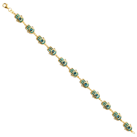 14K Yellow Gold Women’s Hamsa Hand & Evil Eye Bracelet