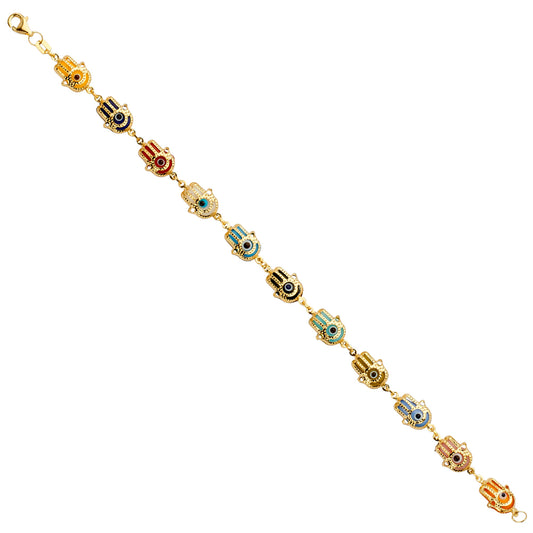 14K Yellow Gold Women’s Hamsa Hand & Evil Eye Bracelet