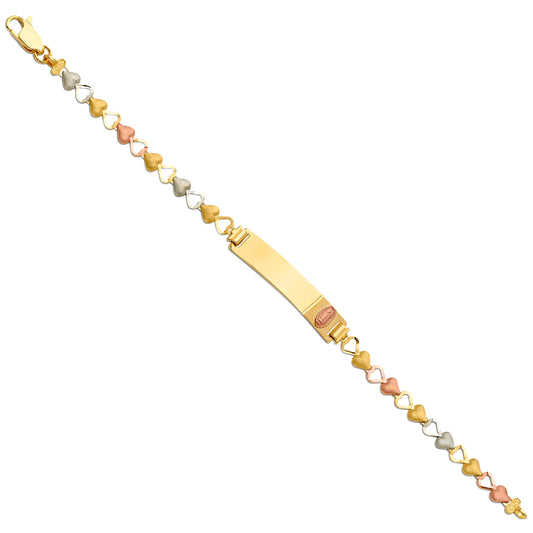 14K Tri-Color Gold Children’s Solid Heart Link ID Bracelet