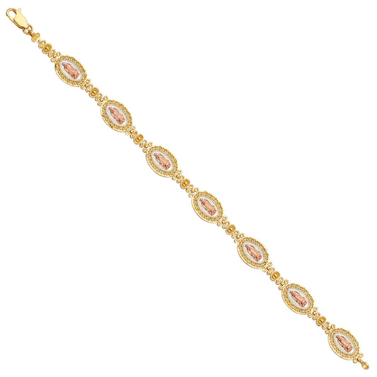 14K Tri-Color Gold Virgen de Guadalupe Crown Design Bracelet