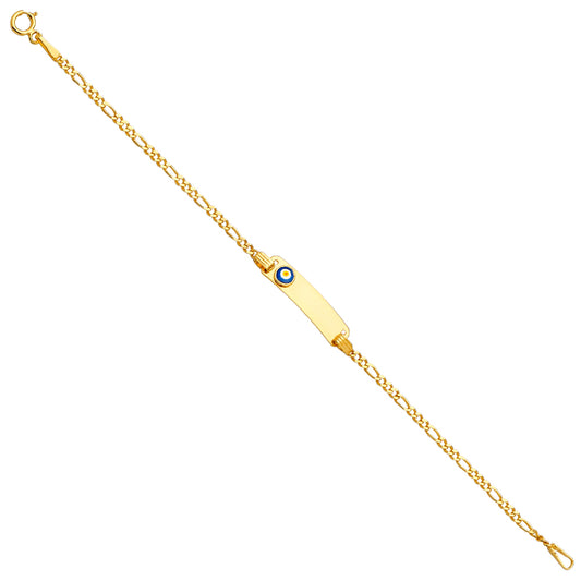 14K Yellow Gold Children's ID Bracelet with Evil Eye Accent