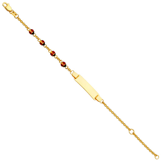 14K Yellow Gold Children’s ID Bracelet with Enamel Ladybug Accents