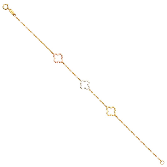 14K Tri-Color Gold Three Clover Link Bracelet