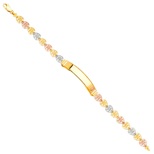 14K Tri-Color Gold Virgen de Guadalupe Heart Link ID Bracelet