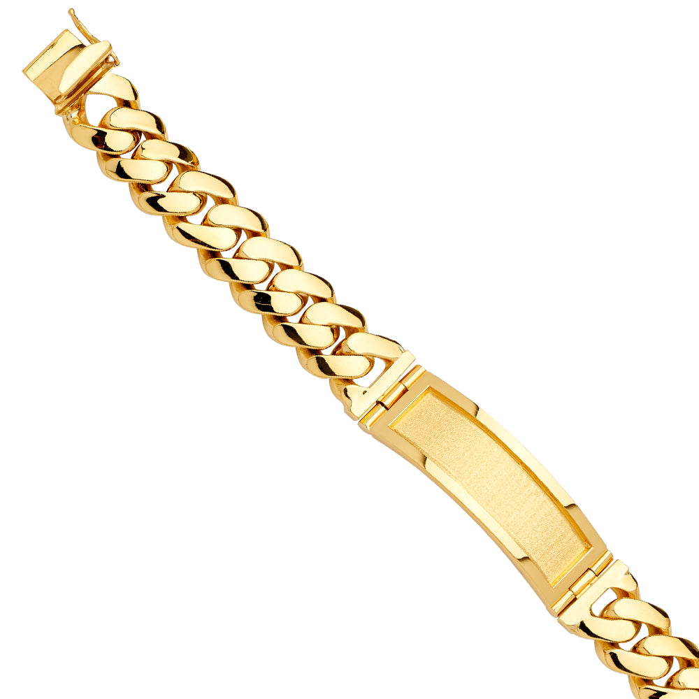 14K Yellow Gold Cuban Link ID Plate Men’s Bracelet 17mm Wide