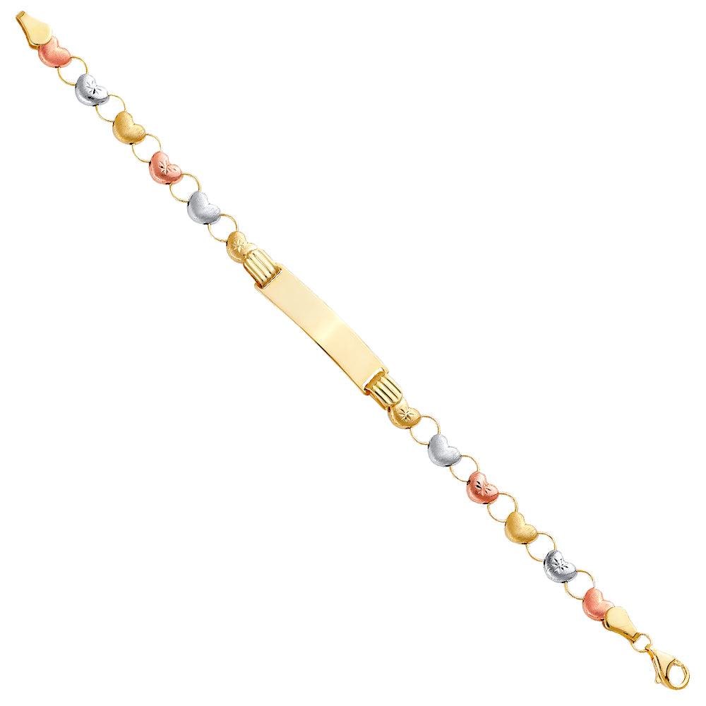 14K Tri-Color Gold Children’s Heart Link ID Bracelet