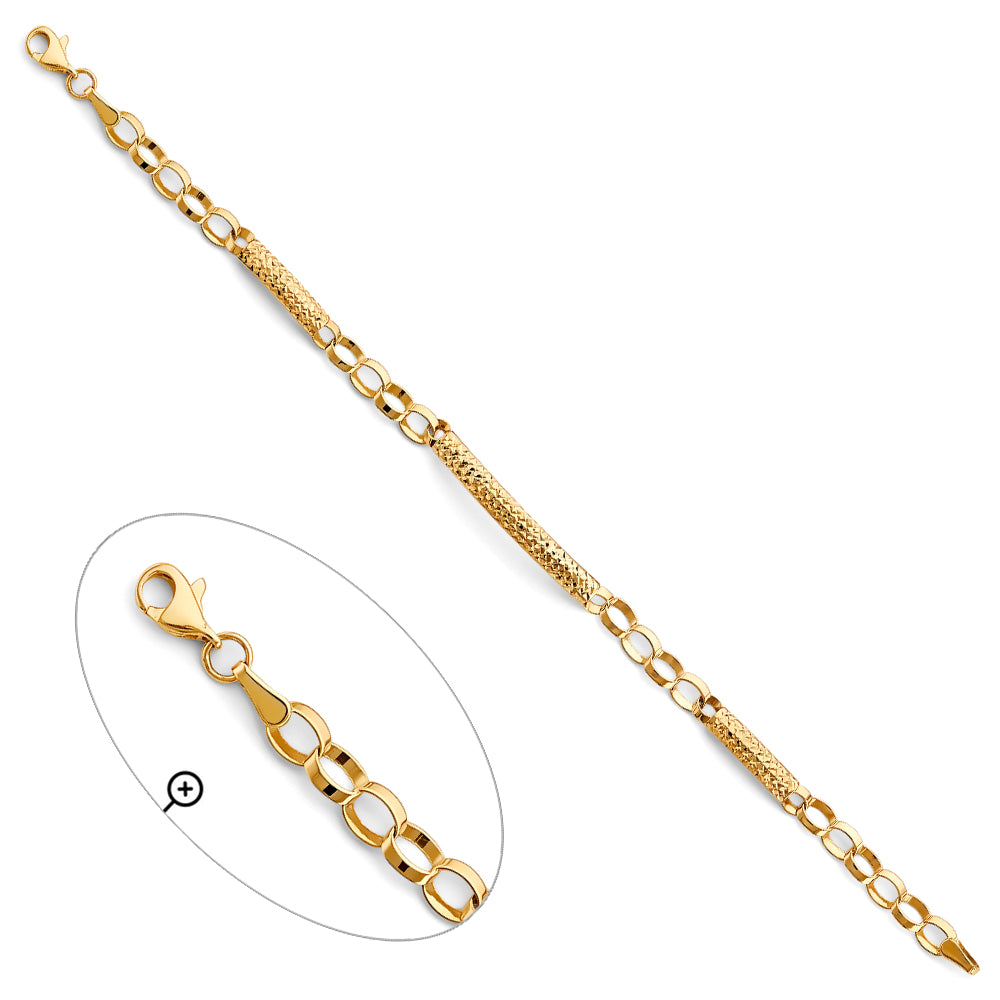 14K Yellow Gold Diamond Cut Bar and Curb Link Women's Bracelet size 7.25"