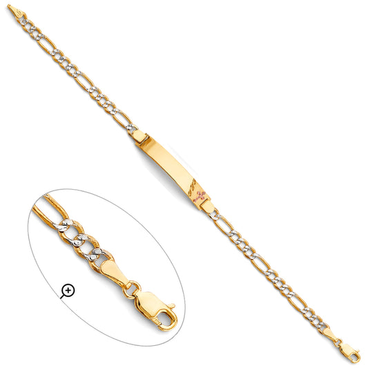 14K Tri-Color Gold Cross ID Figaro Link Bracelet